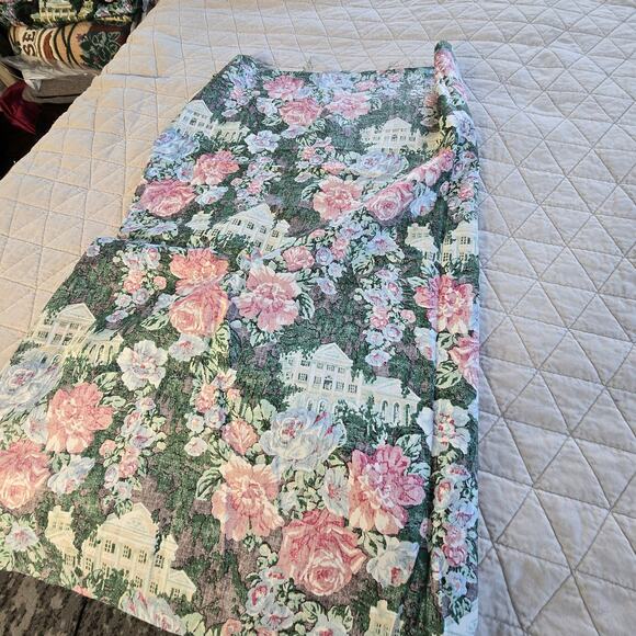 Vintage Springs Industries 2 Fabric Remnants Pink Cabbage Roses Colonial House - Picture 3 of 13